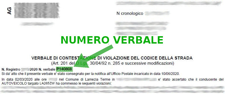 Immagine che descrive come recuperare il numero verbale